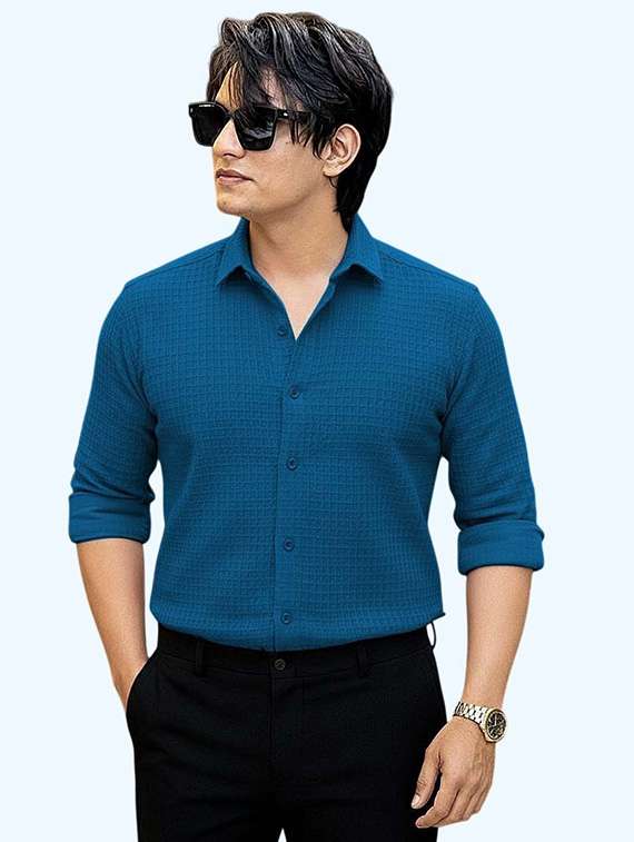men textured long sleeve regular fit casual shirt