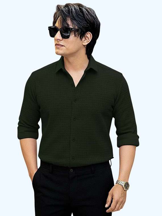 men textured long sleeve regular fit casual shirt