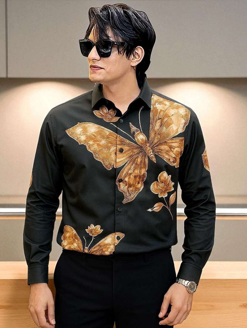 men printed long sleeve regular fit casual shirt