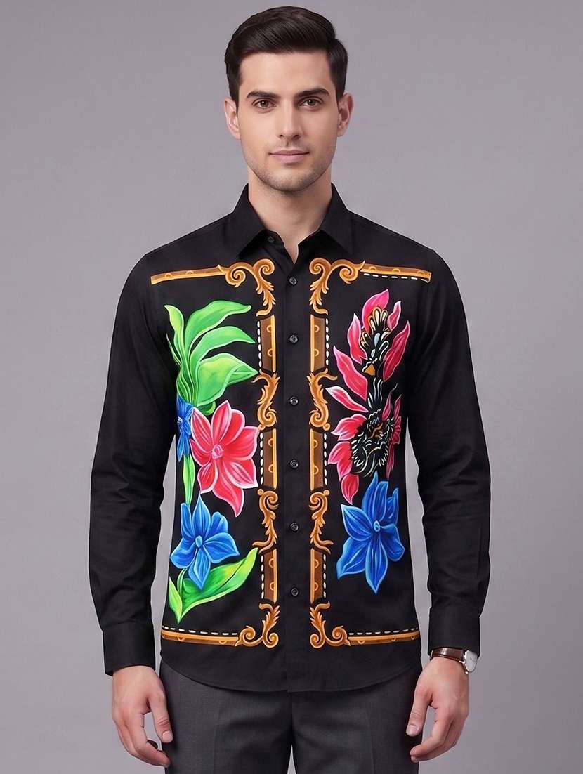 men printed long sleeve regular fit casual shirt
