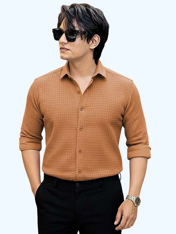 men textured long sleeve regular fit casual shirt