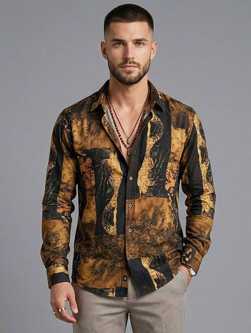 men printed long sleeve regular fit casual shirt
