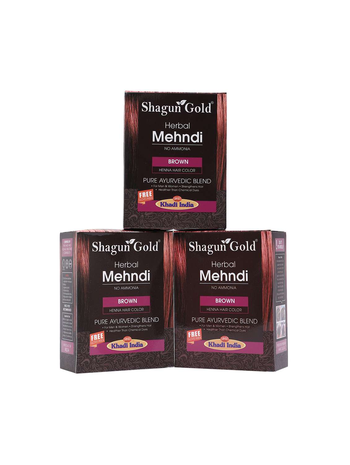 shagungold khadi mehendi premium brown 3 x 60 grams
