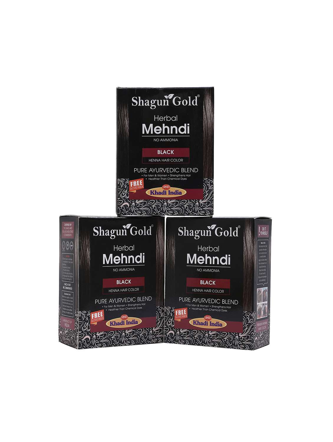 shagungold khadi mehendi premium brown 3 x 60 grams