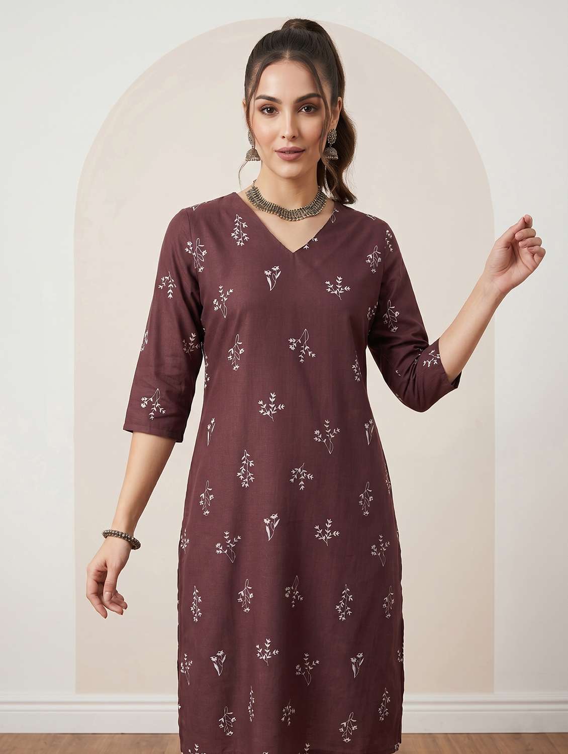 women printed three quarter sleeve straight kurta - 22499089 -  Standard Image - 5