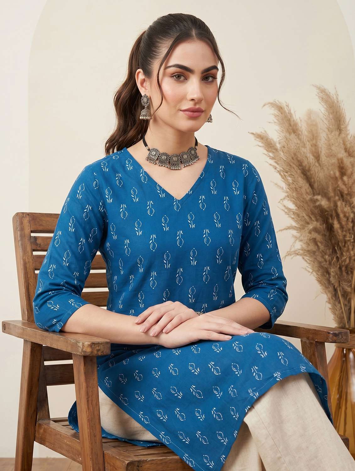 women printed three quarter sleeve straight kurta - 22499092 -  Standard Image - 5