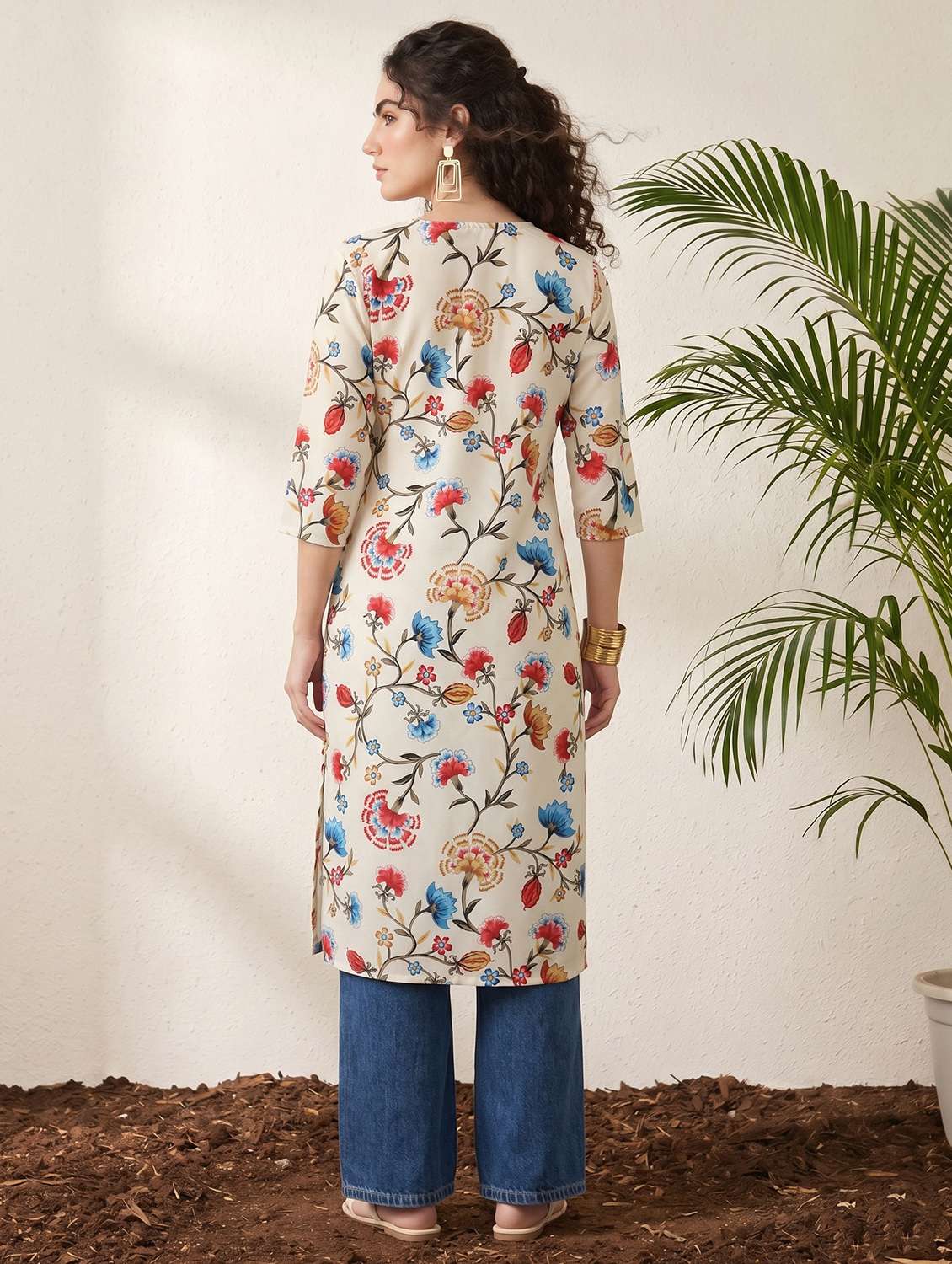 women printed three quarter sleeve straight kurta - 22499096 -  Standard Image - 5