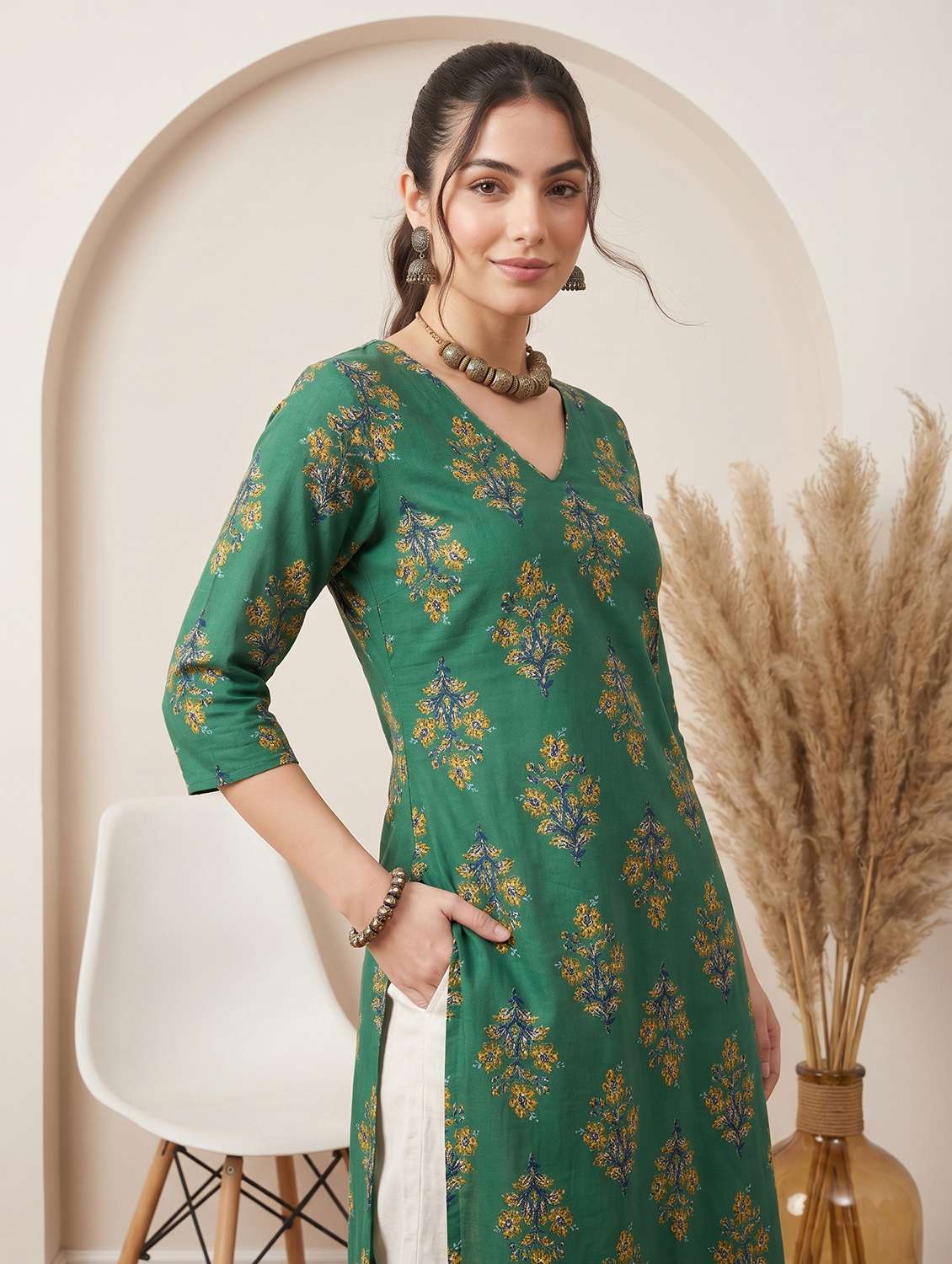 women printed three quarter sleeve straight kurta - 22499097 -  Standard Image - 5