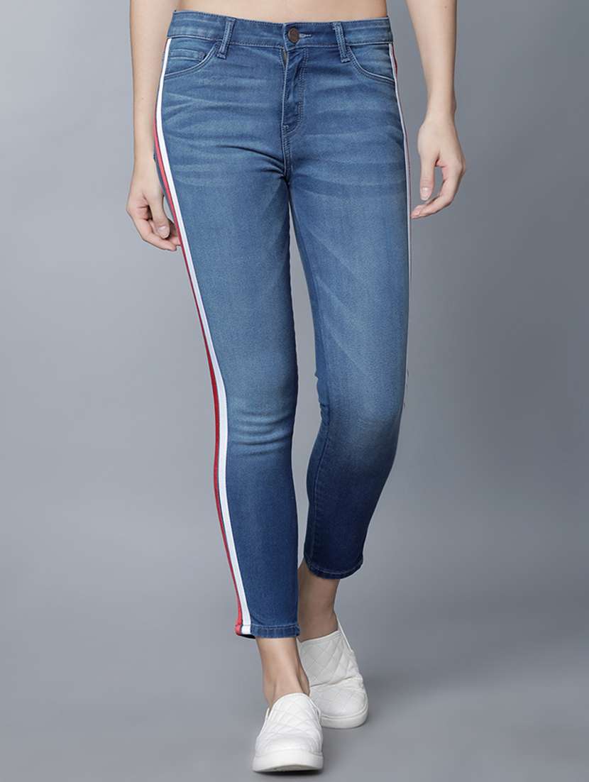 women side taped mid rise skinny fit jeans