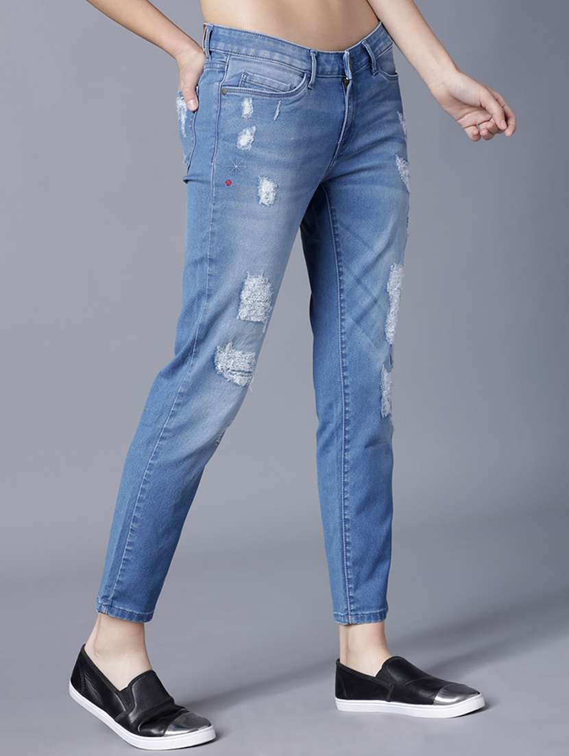 women distress mid rise slim fit jeans - 22499112 -  Standard Image - 3