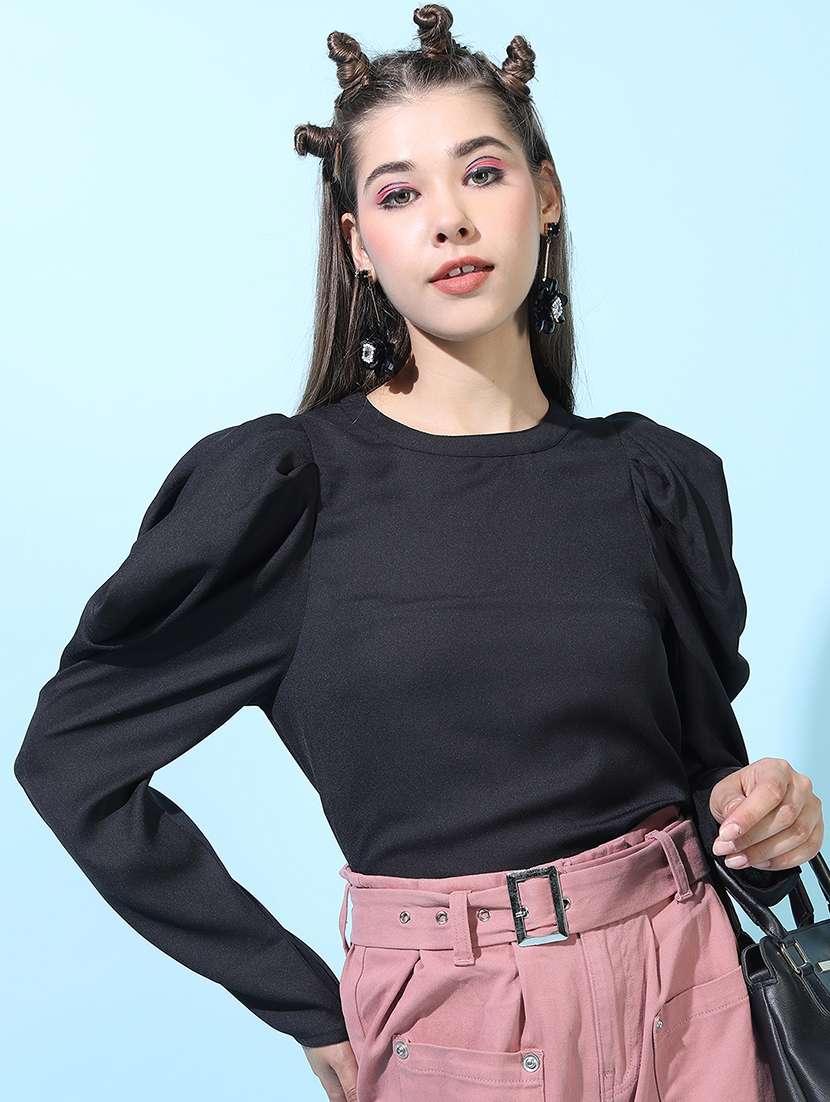 women solid round neck regular top