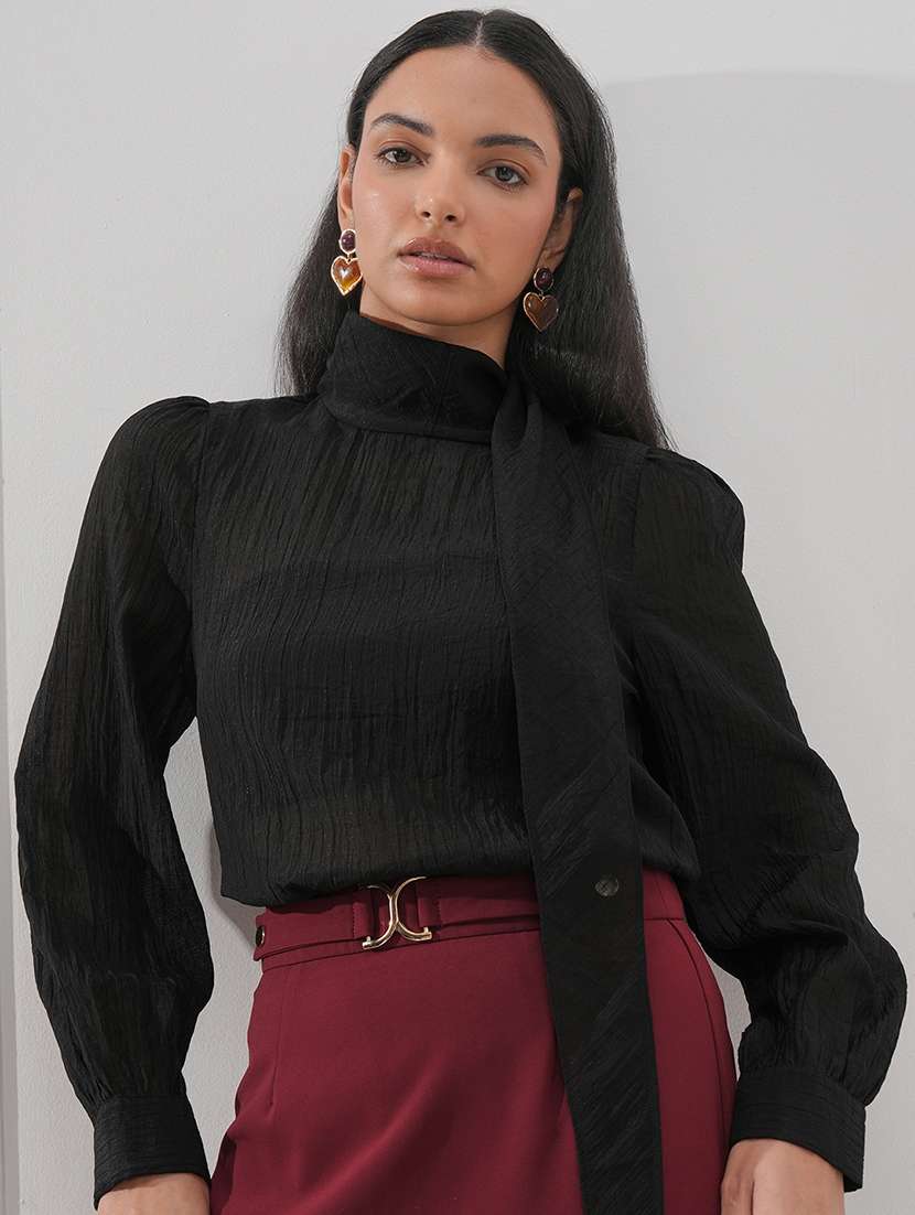 women solid long sleeves regular top