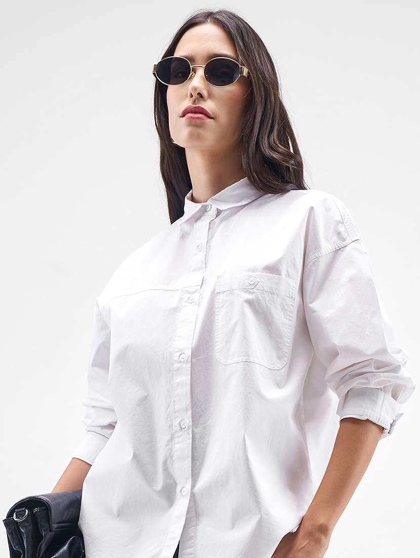 women solid long sleeves regular fit shirt