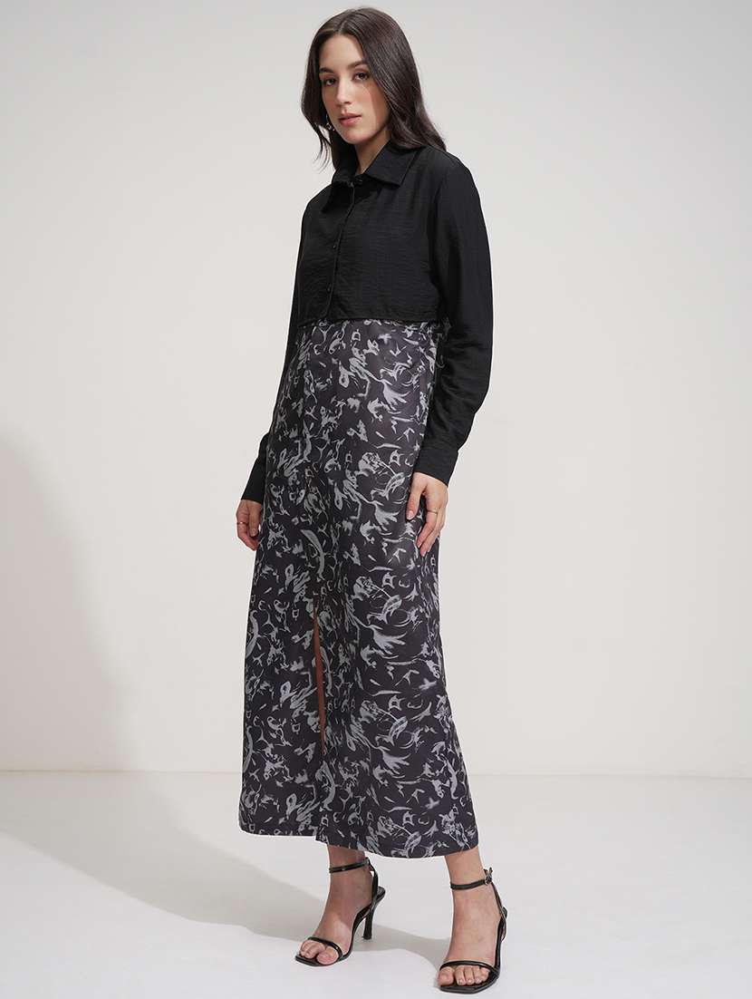 women printed a-line maxi dress with jacket - 22499178 -  Standard Image - 5
