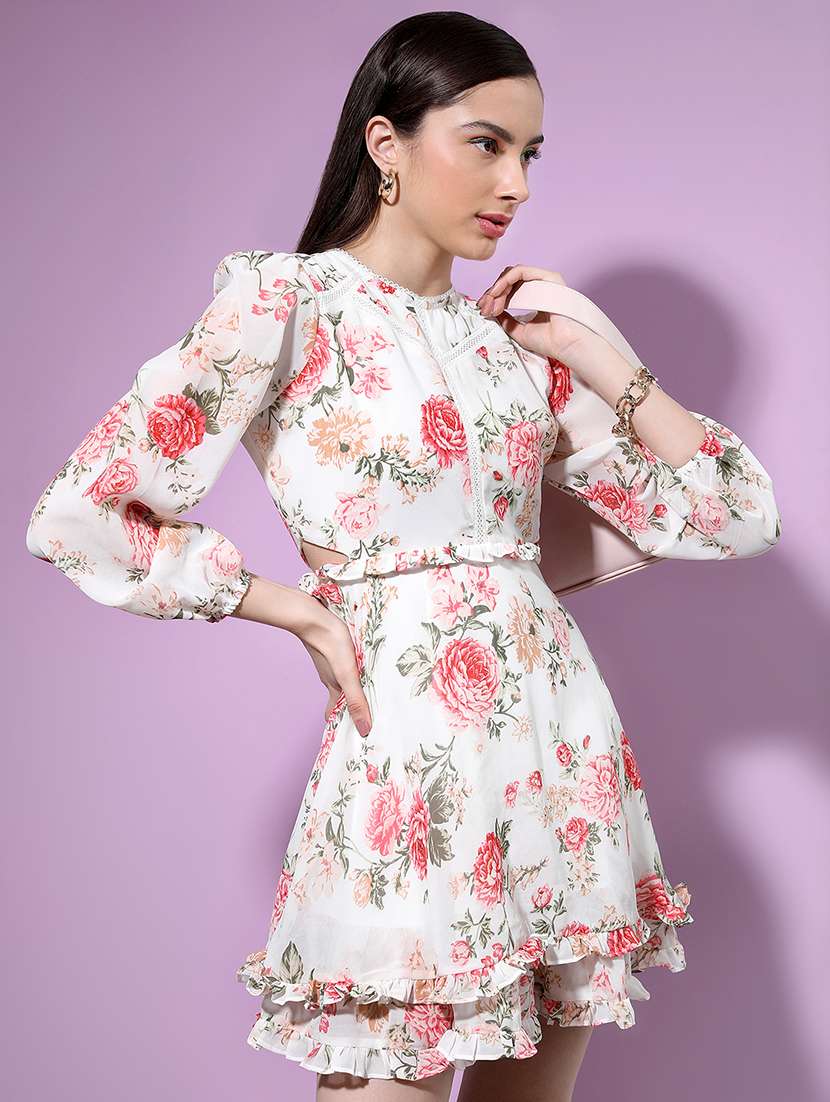 women floral printed long sleeves fit and flare dress - 22499183 -  Standard Image - 3