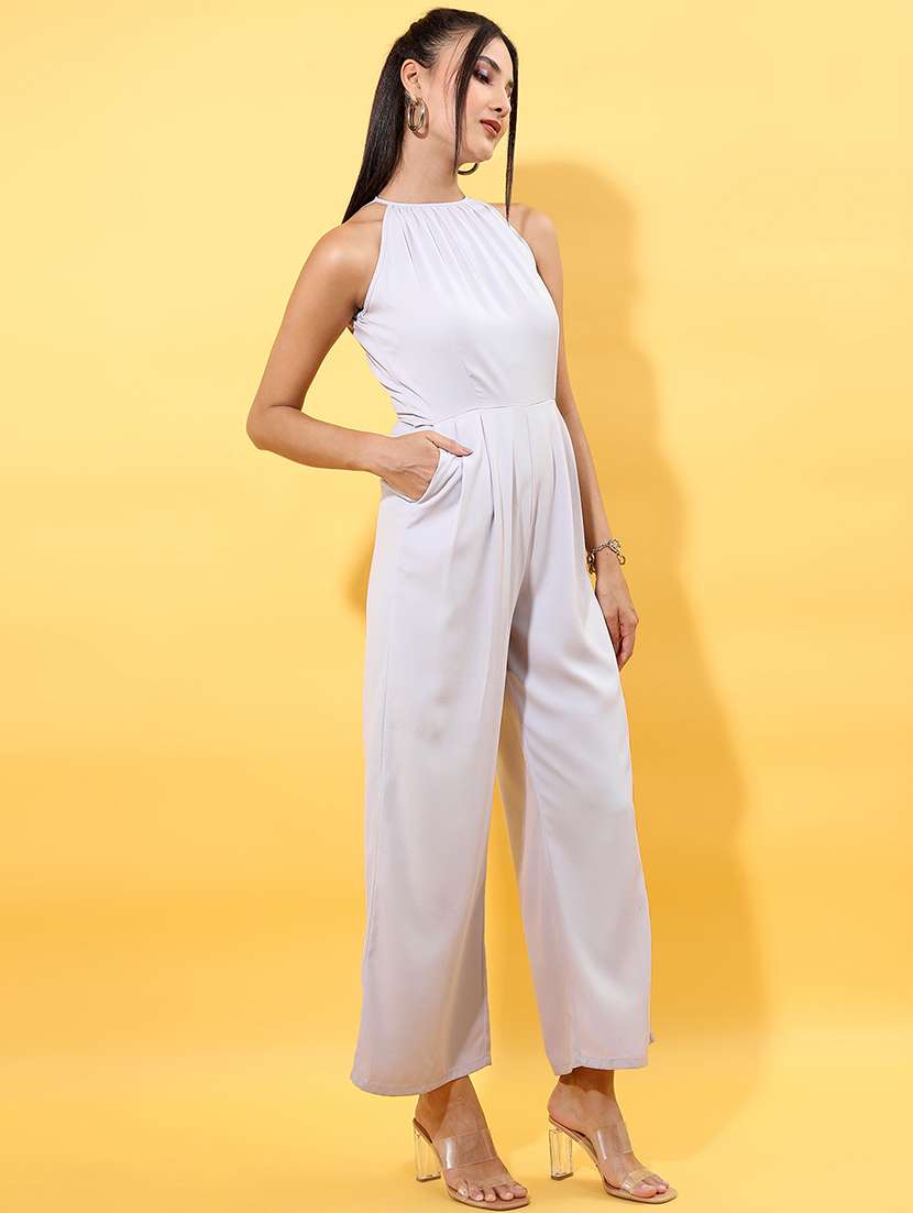 women solid sleeveless halter neck jumpsuit - 22499198 -  Standard Image - 3