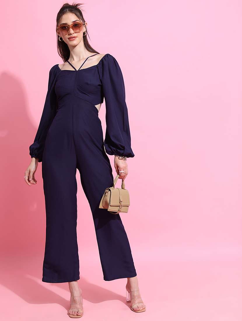 women solid long sleeves full leg jumpsuit