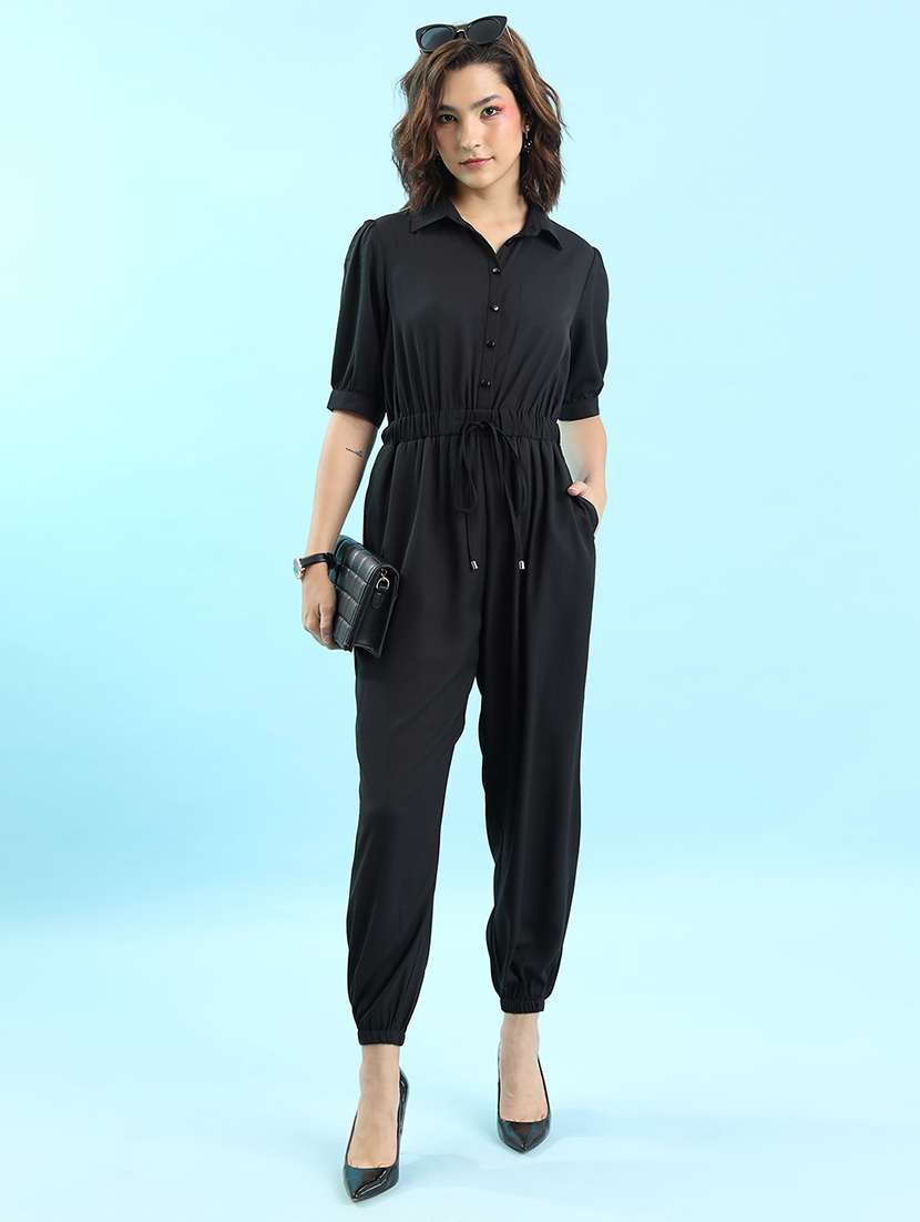 women solid short sleeves jumpsuit