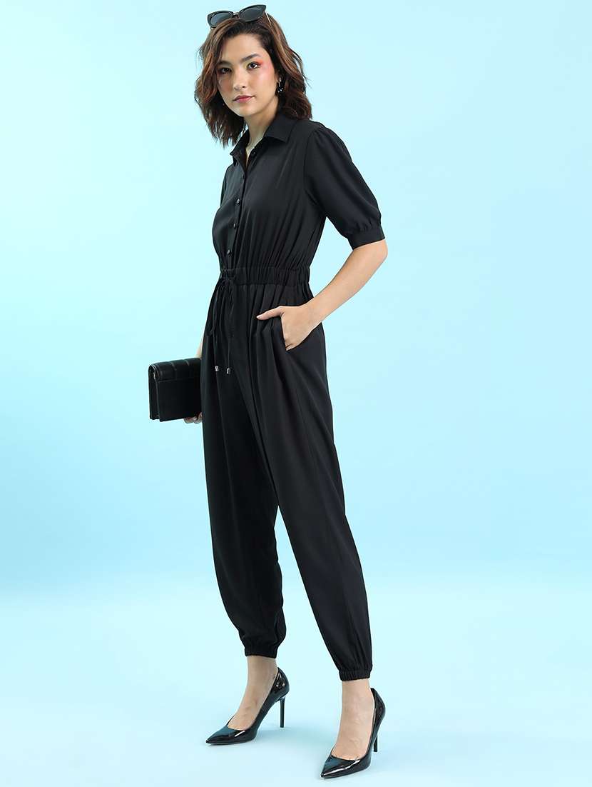 women solid short sleeves jumpsuit - 22499210 -  Standard Image - 3