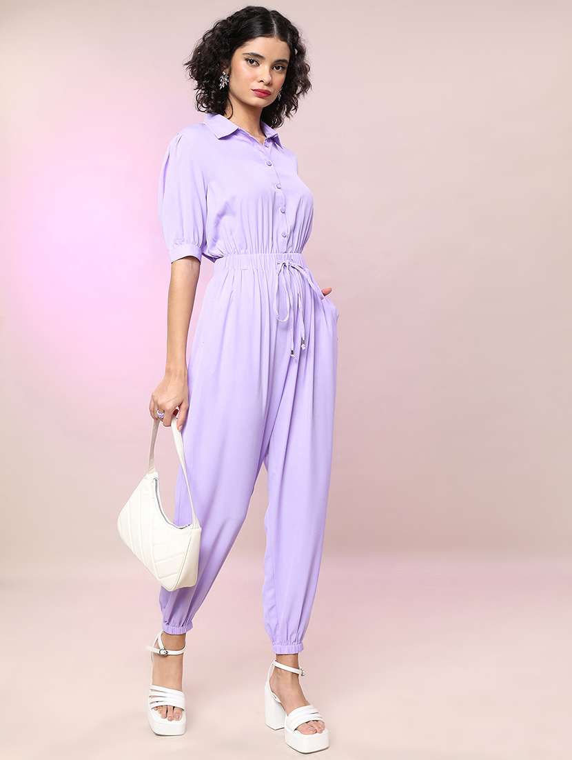 women solid short sleeves jumpsuit
