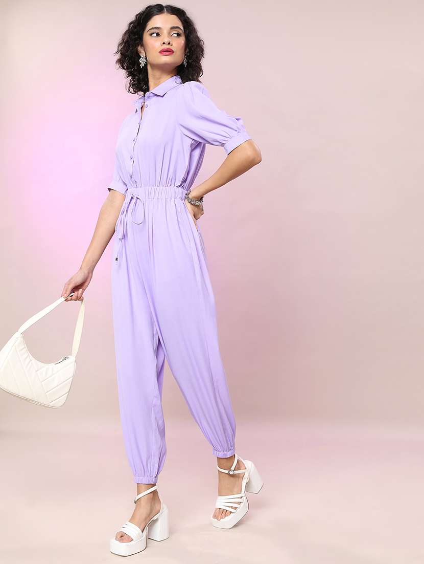 women solid short sleeves jumpsuit - 22499211 -  Standard Image - 3