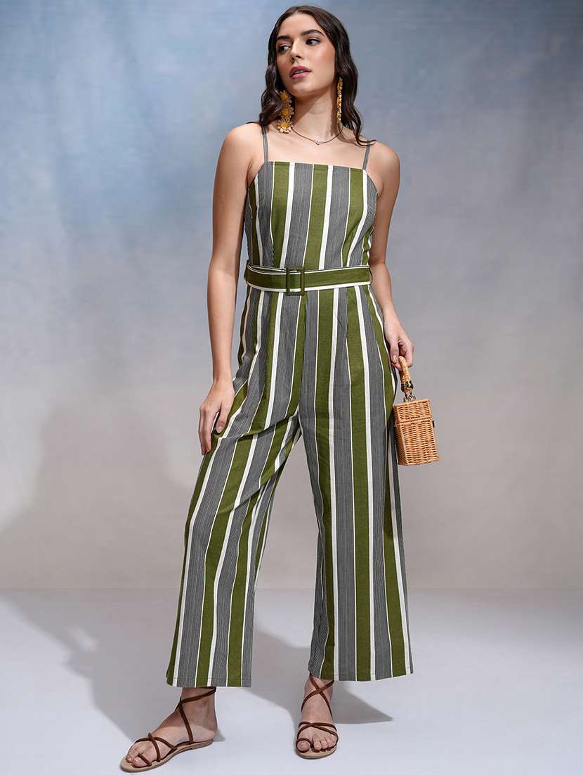 women striped printed sleeveless full leg jumpsuit