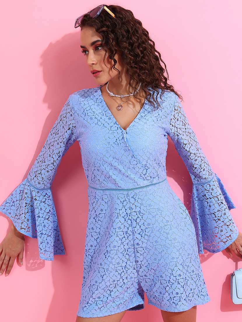 women self design bell sleeves romper