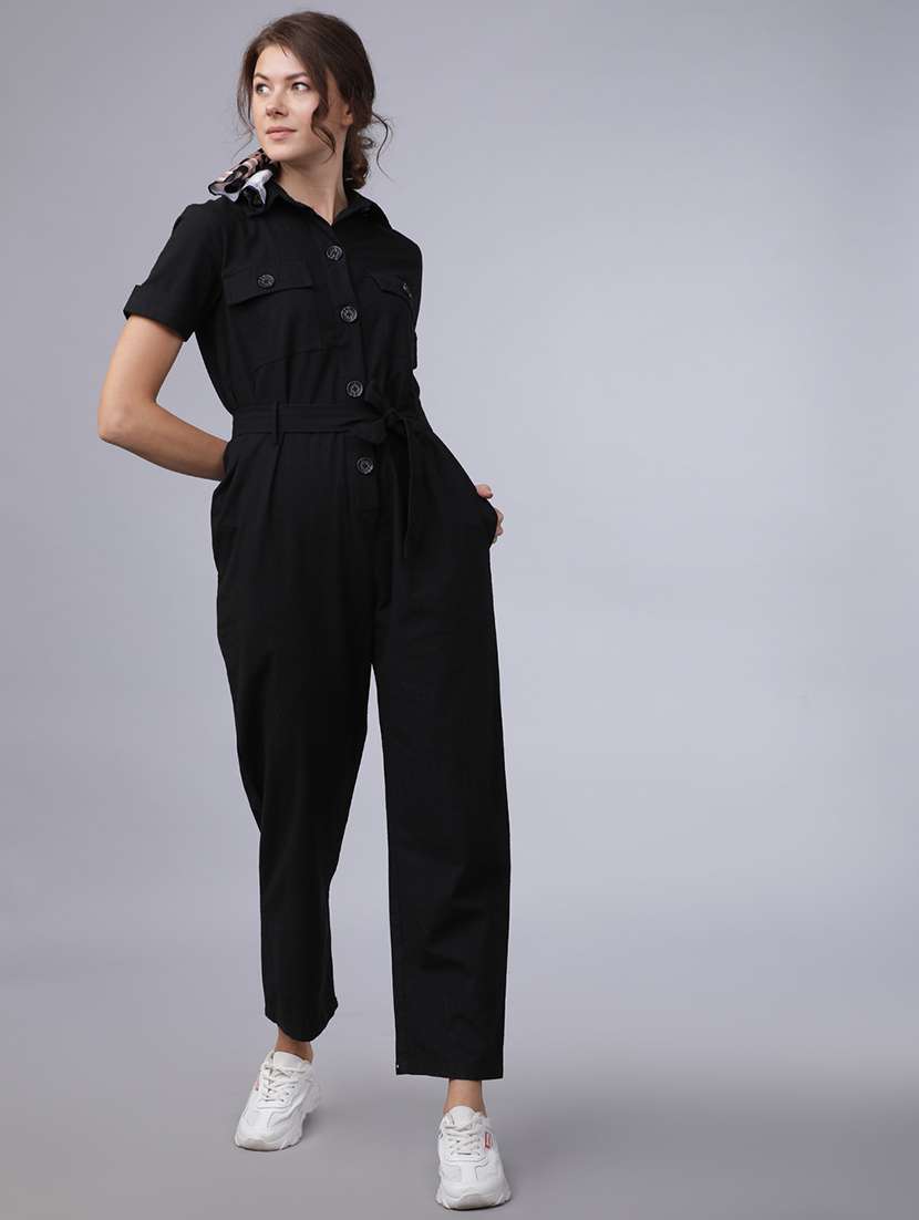 women solid short sleeves jumpsuit