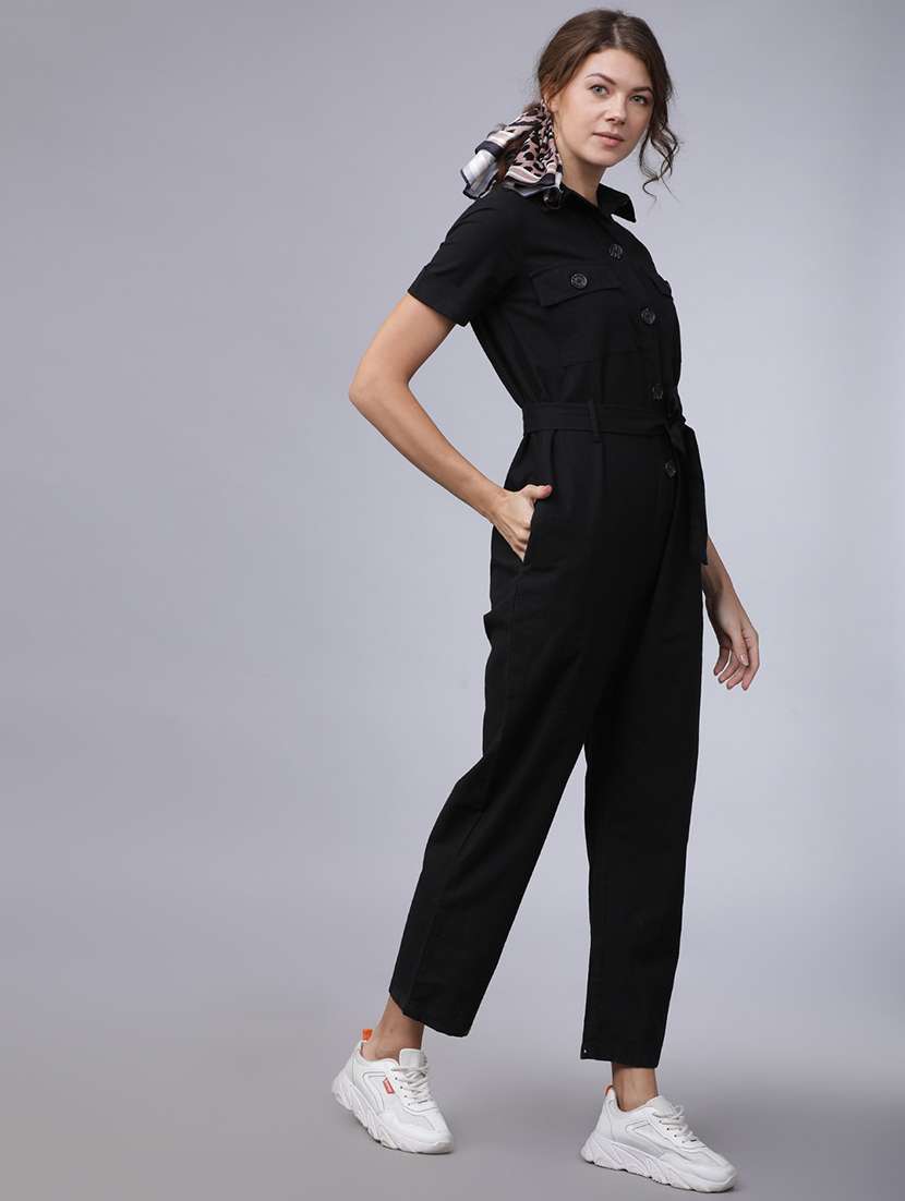 women solid short sleeves jumpsuit - 22499222 -  Standard Image - 3