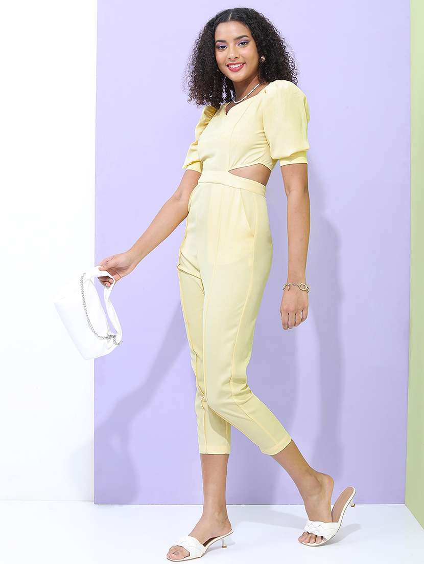 Women Solid Puff Sleeves Full Leg Jumpsuit - 22499226 -  Standard Image - 3
