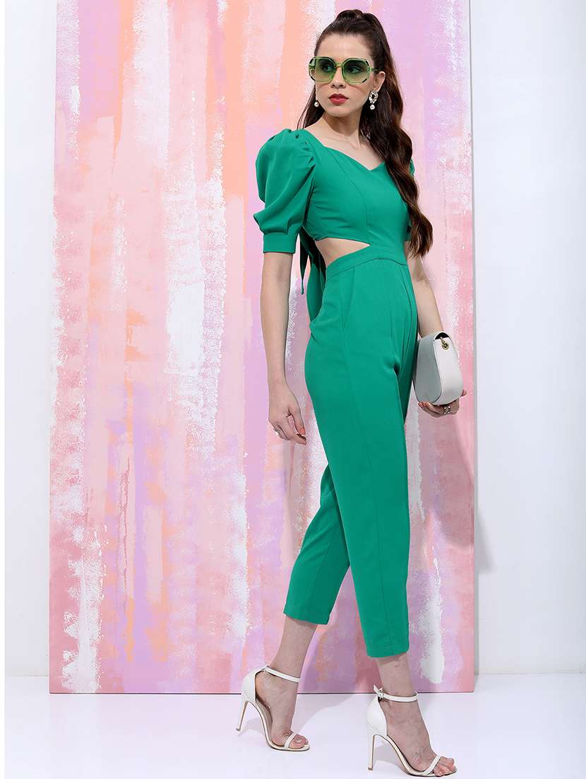 women solid puff sleeves full leg jumpsuit - 22499227 -  Standard Image - 3