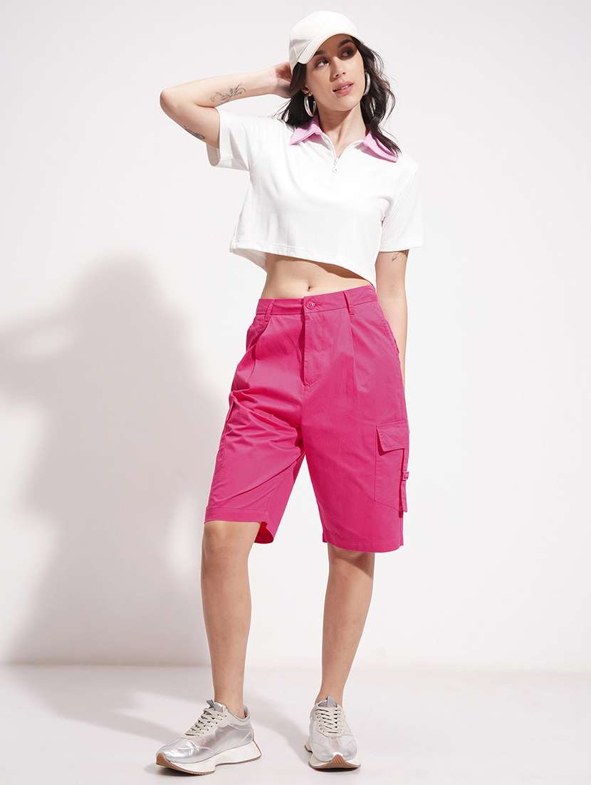women solid mid rise cargo shorts - 22499243 -  Standard Image - 5