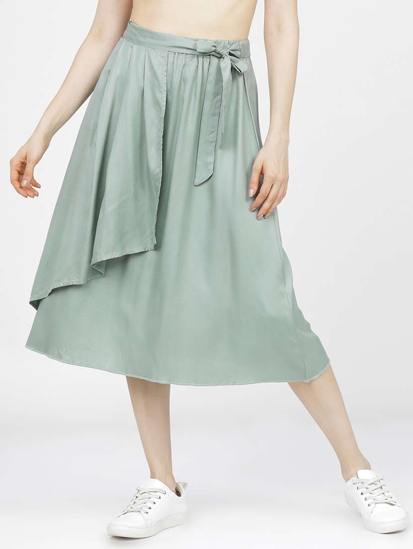women solid wrap midi skirt