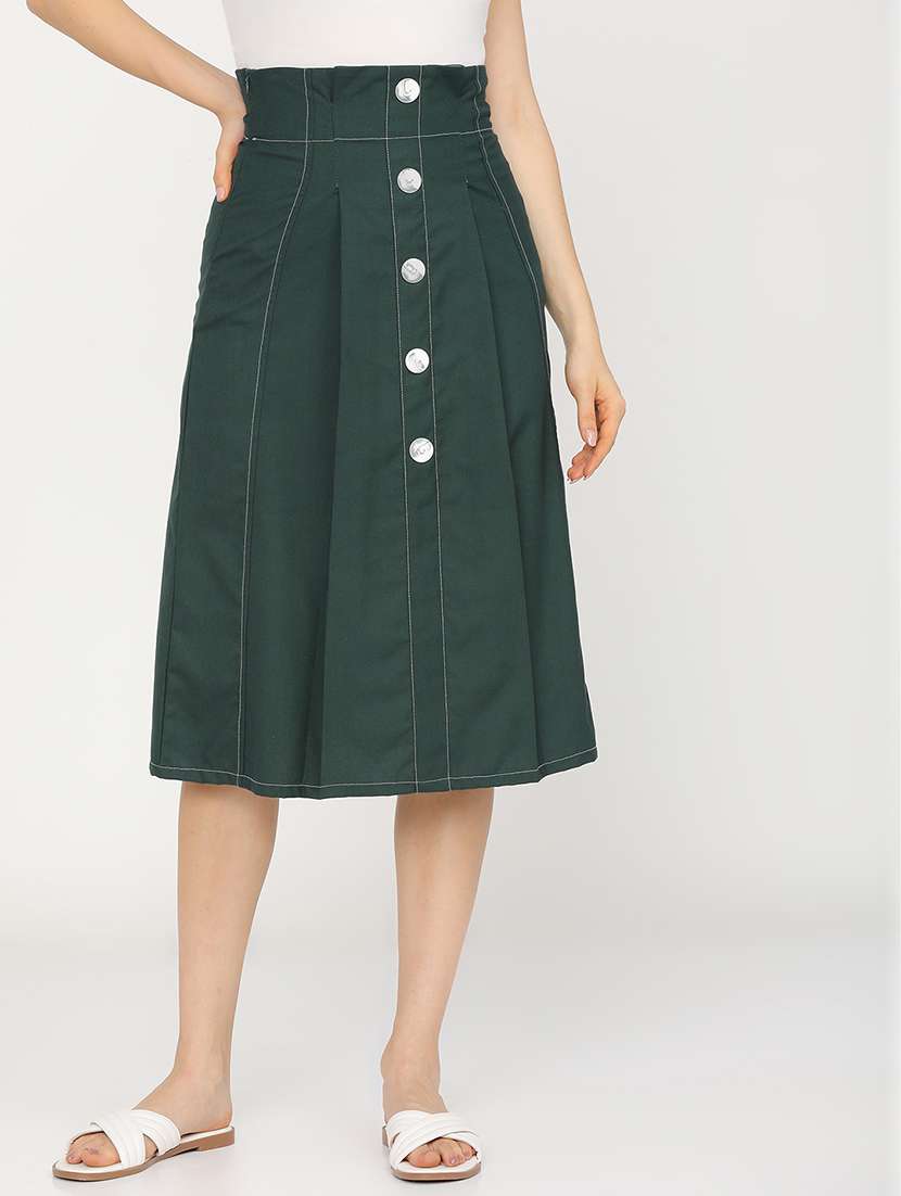 women solid mid rise a-line midi skirt