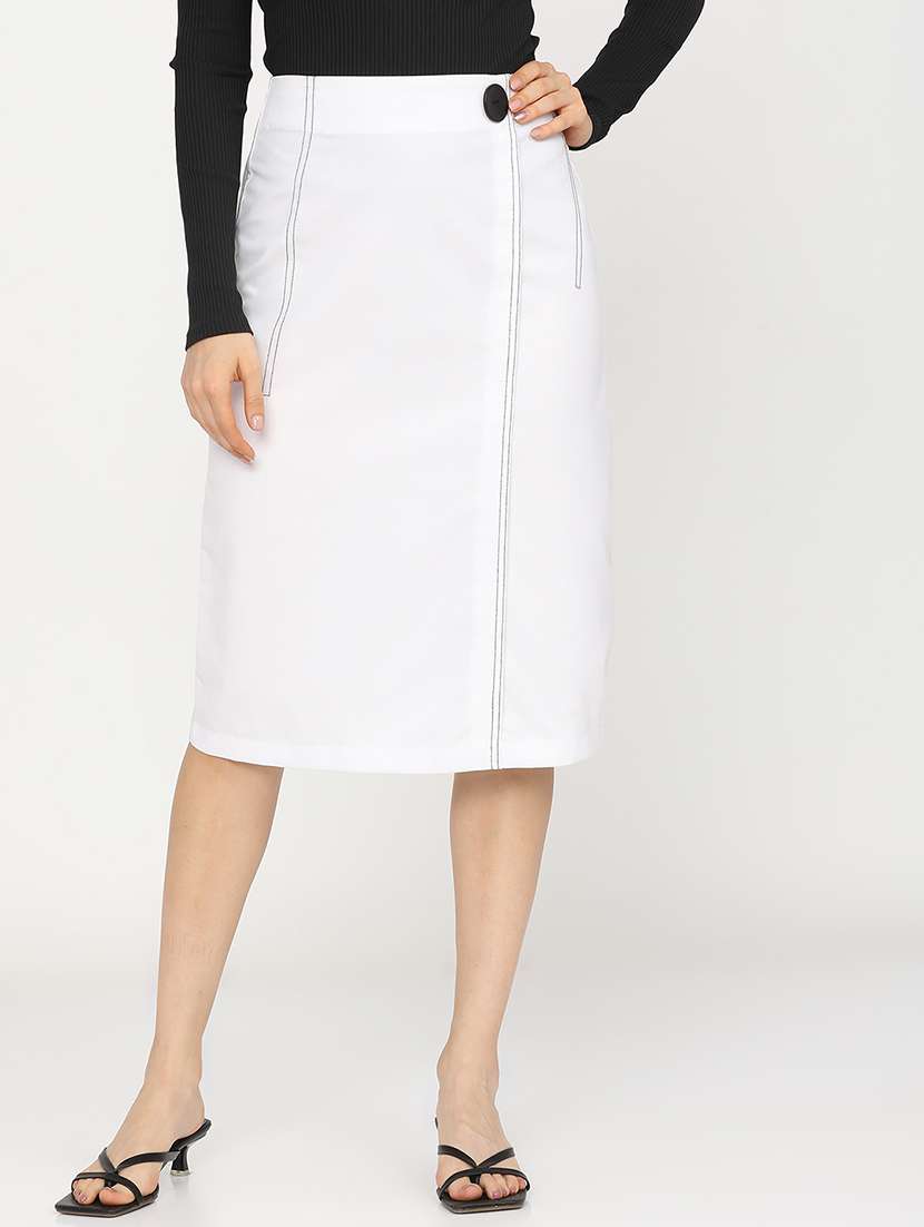 women solid mid rise a-line midi skirt