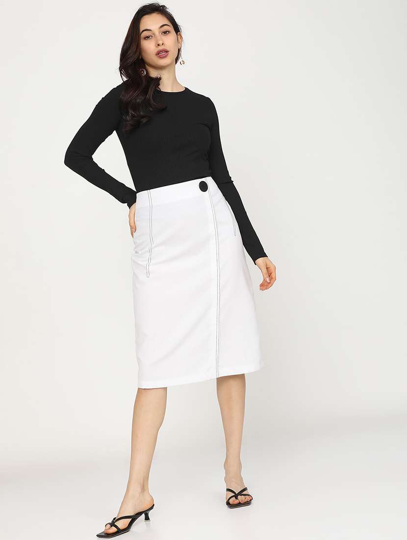 women solid mid rise a-line midi skirt - 22499262 -  Standard Image - 5