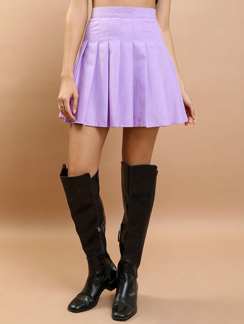 women solid mid rise pleated skirt