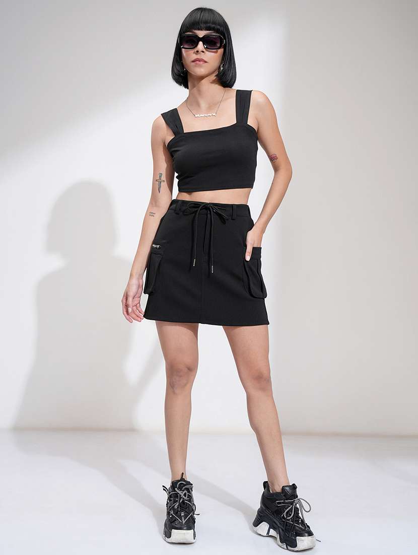 women solid mid rise mini cargo skirt - 22499279 -  Standard Image - 5
