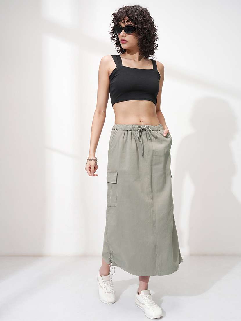 women solid mid rise cargo midi skirt - 22499284 -  Standard Image - 5