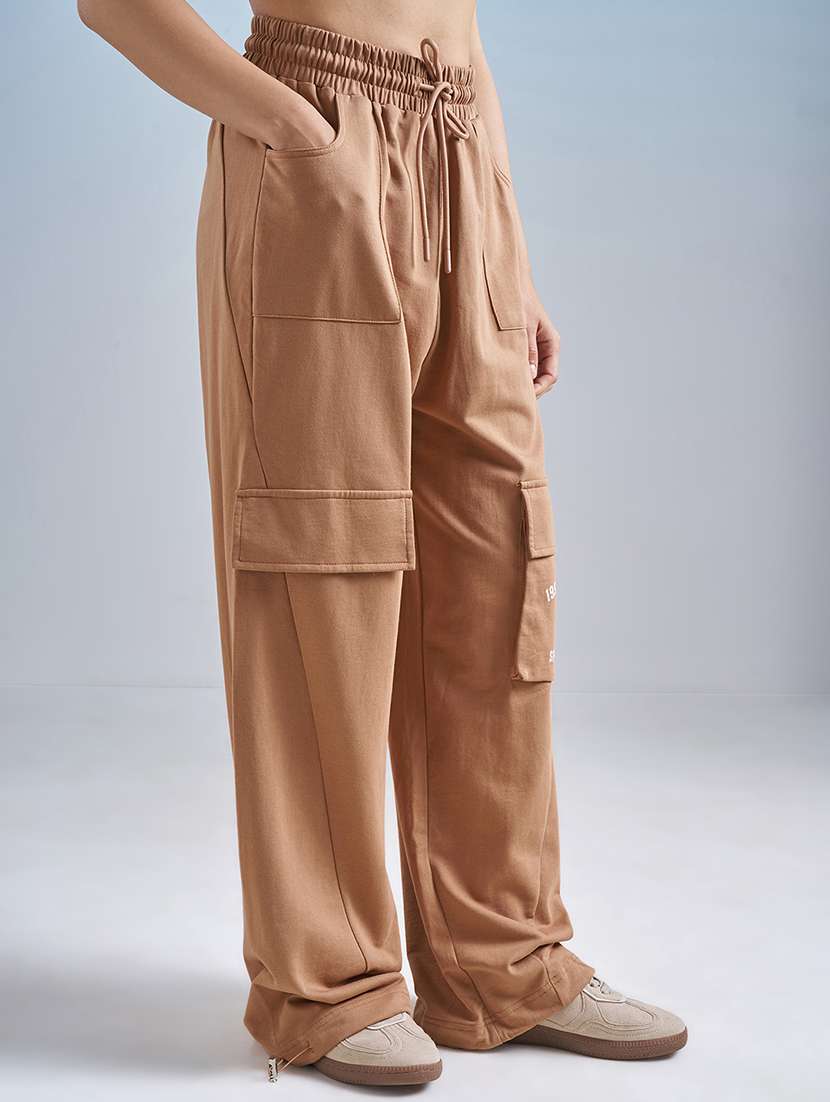 women solid mid rise relaxed fit cargo track pant - 22499294 -  Standard Image - 3