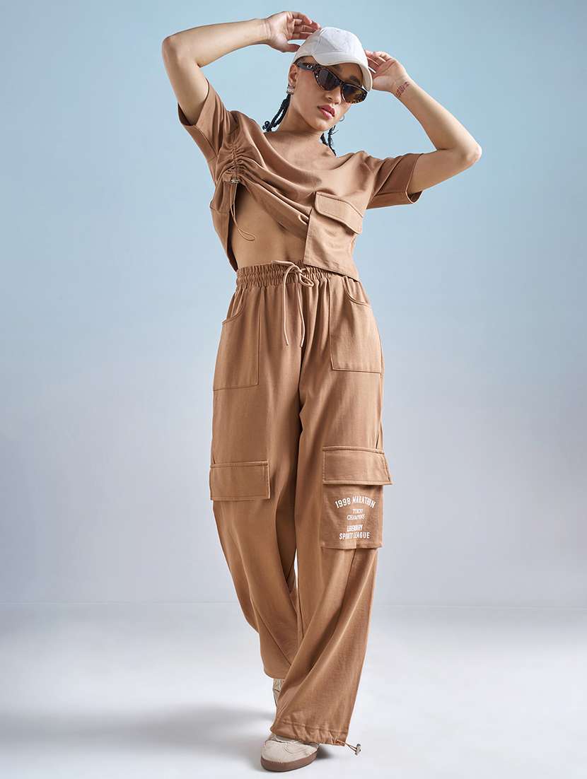 women solid mid rise relaxed fit cargo track pant - 22499294 -  Standard Image - 5