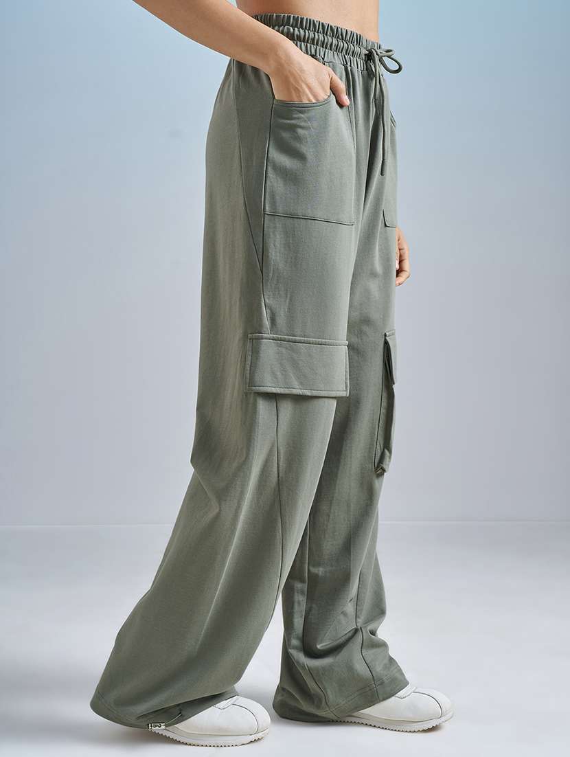 women solid high rise cargo pant - 22499295 -  Standard Image - 3