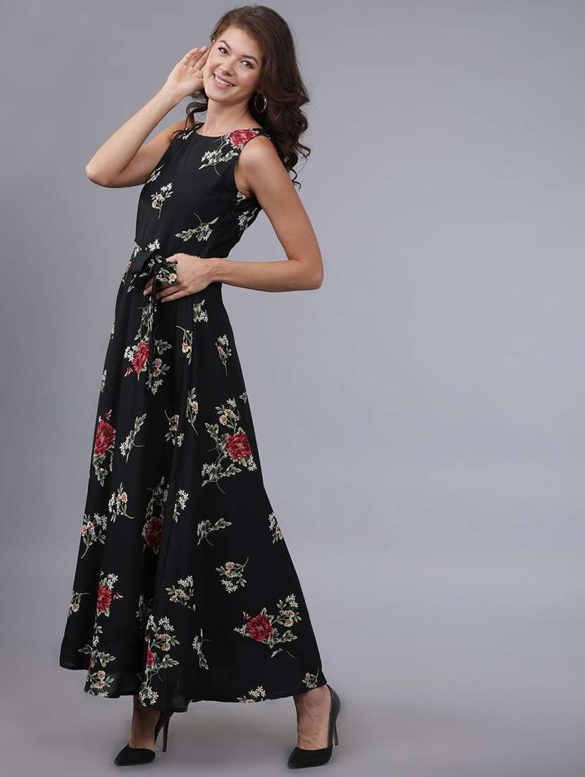 women floral printed sleeveless a-line maxi dress