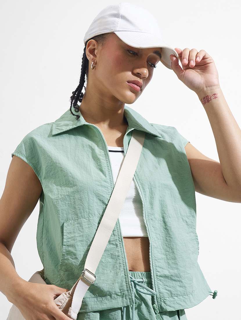 women solid cap sleeves regular jacket