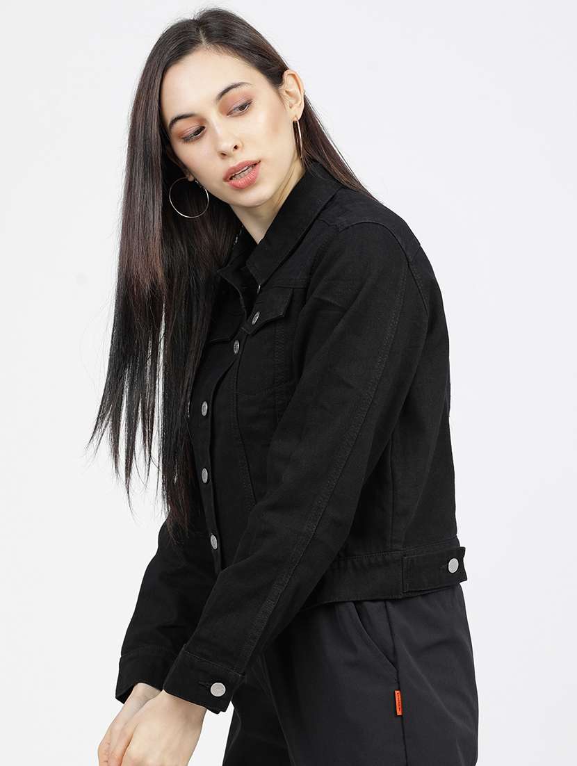 women solid long sleeves denim jacket - 22499331 -  Standard Image - 3