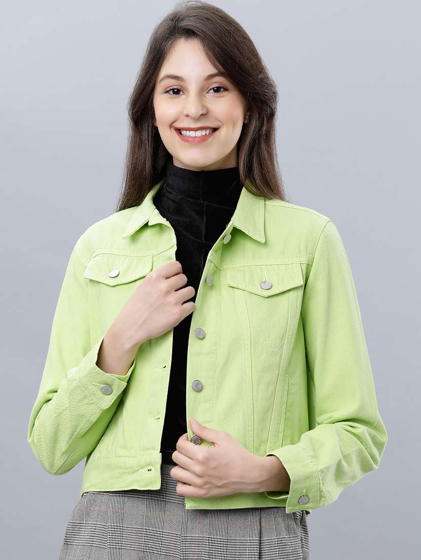 women solid long sleeves denim jacket