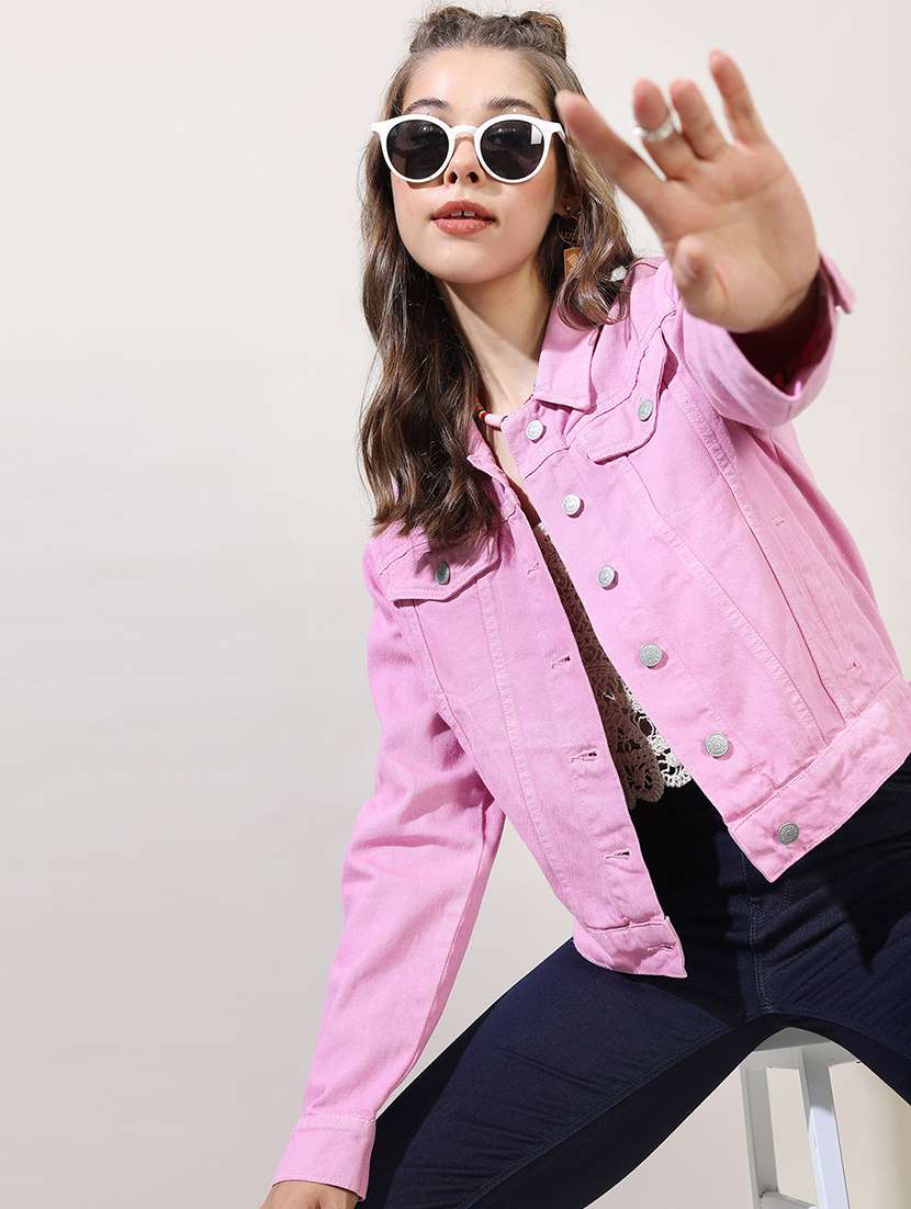 women solid long sleeves denim jacket
