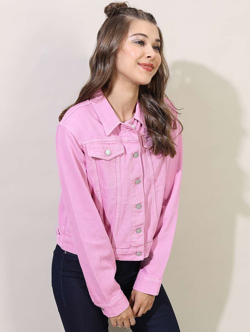 women solid long sleeves denim jacket - 22499335 -  Standard Image - 3