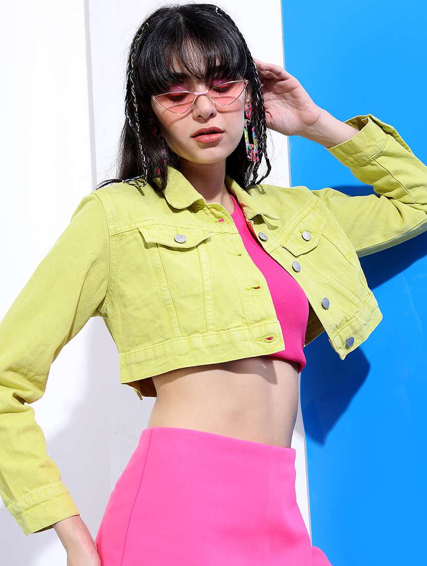 women solid long sleeves crop jacket