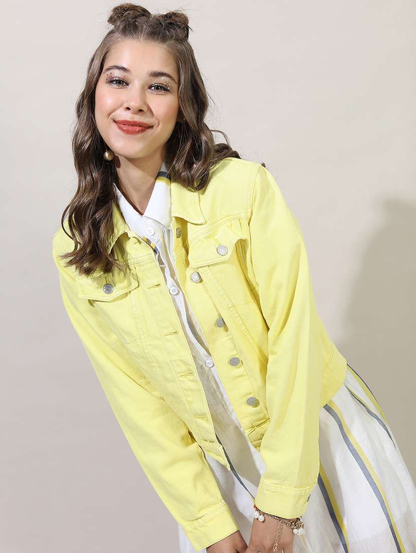 women solid long sleeves denim jacket